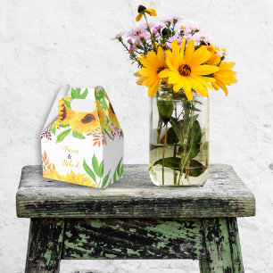 Caja Para Regalos Flores de color amarillo y hojas boda