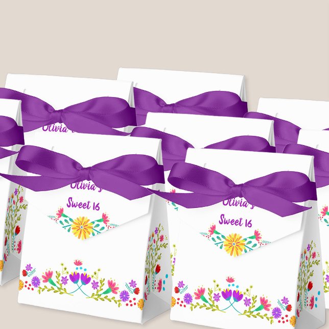 Caja Para Regalos Flores de Fiesta mexicanas con morado blanco perso (Personalized Favor boxes for any occasion from my Mexican Fiesta Flowers Collection)