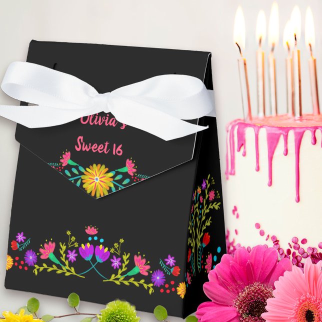Caja Para Regalos Flores de Fiesta Mexicanas Personalizadas Negra (Favor Box from my Mexican Fiesta Floral collection. Message me to create co-ordinating items.
)