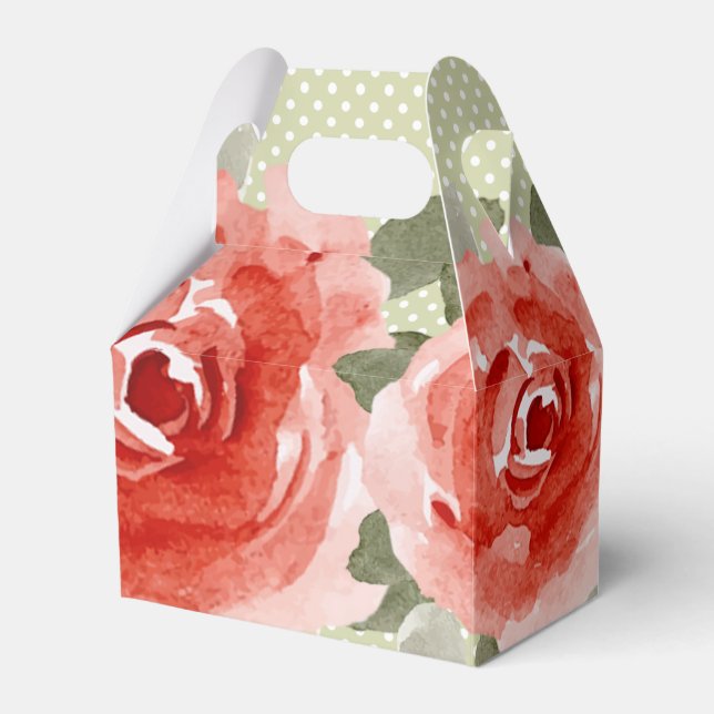 Caja Para Regalos Flores de Gable de Rosas Rojas Acuarela (Front Side)