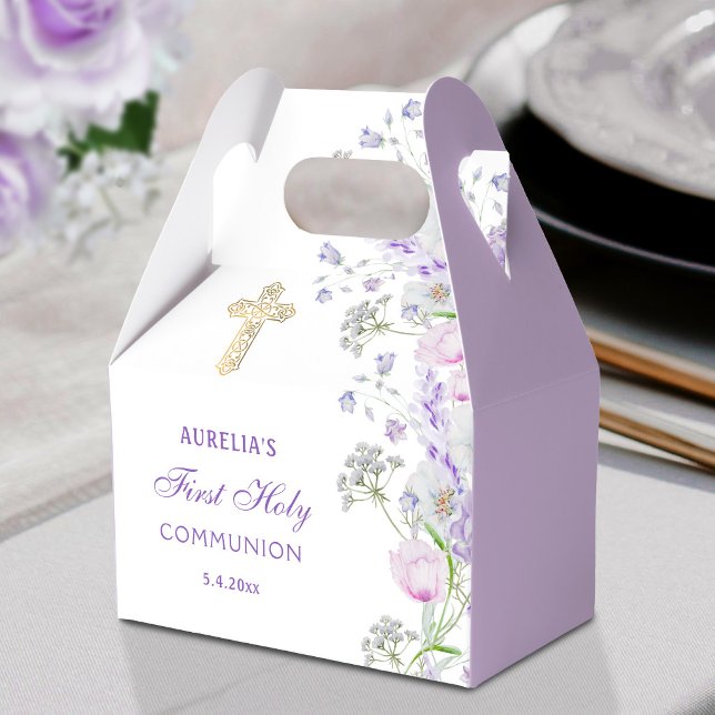 Caja Para Regalos Flores de Lila en Acuarela Primera Comunión Gable (Subido por el creador)