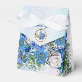 Caja Para Regalos Flores de maíz azul y Bouquet de rosas blancas