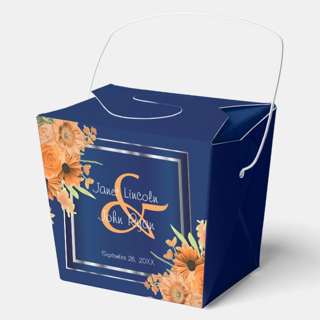 Caja Para Regalos Flores de Naranja en azul marino (Anverso)