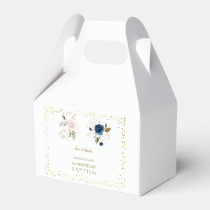 Caja Para Regalos Flores de oro azul rosado gemelos bautismo de cump