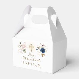 Caja Para Regalos Flores de oro rosa azul de la marinaBautismo gemel