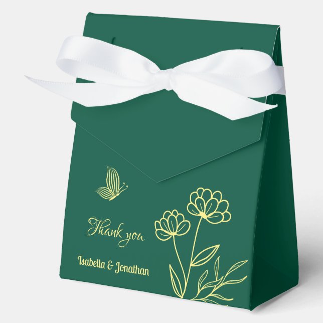 Caja Para Regalos Flores de oro simples boda verde esmeralda (Anverso)