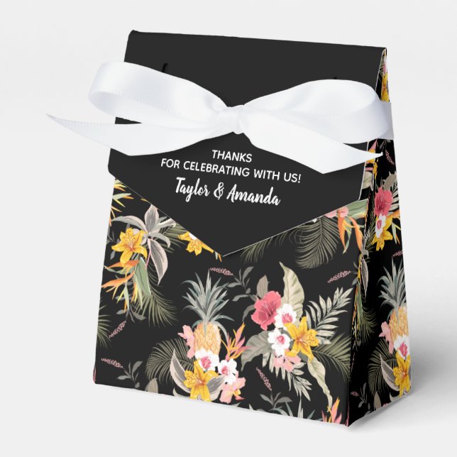 Caja Para Regalos Flores de piñas tropicales en una carpa negra (Front Side)