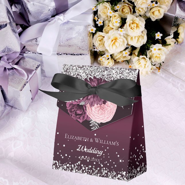 Caja Para Regalos Flores de plata de Borgoña gracias boda (Subido por el creador)