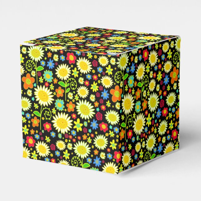 Caja Para Regalos Flores de primavera - Negro (Costado Anverso)