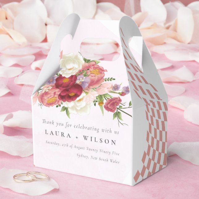 Caja Para Regalos Flores de rosa blanca rosada rojas Boho moderno (Boda)