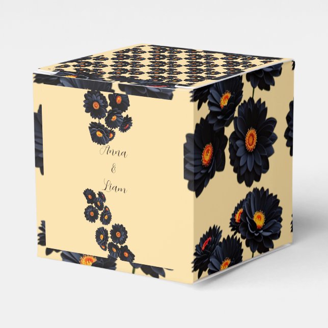 Caja Para Regalos Flores de terciopelo negro (Costado Anverso)