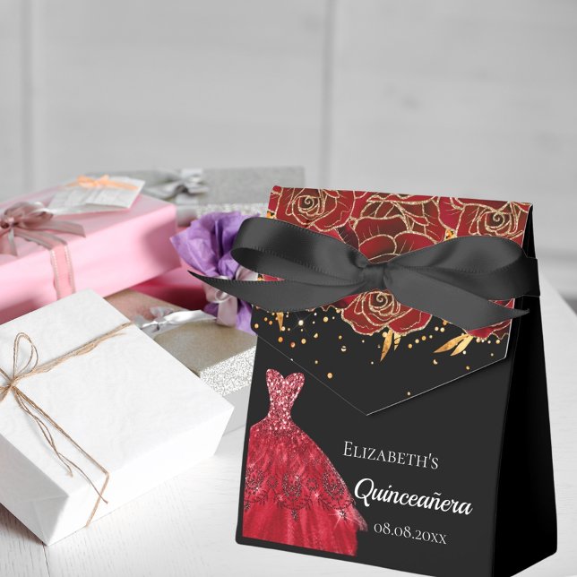 Caja Para Regalos Flores de vestido rojo negro Quinceanera gracias (Subido por el creador)