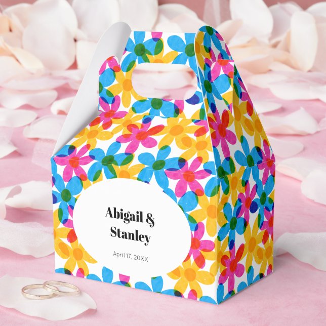 Caja Para Regalos Flores Hippie Brillantes y Negrita Boda Primaria (Boda)