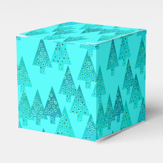 Caja Para Regalos Flores modernas árboles de Navidad - aqua y pavo r (Costado Anverso)