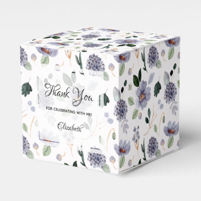 Caja Para Regalos Flores Moradas Acuarela Chic (Costado Anverso)