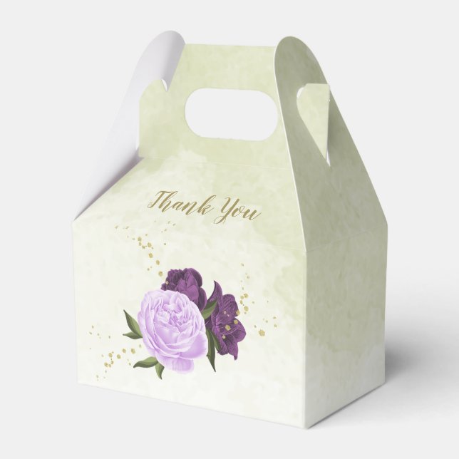 Caja Para Regalos flores moradas hojas verdes boda (Front Side)
