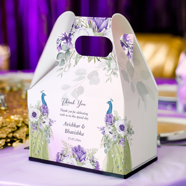 Caja Para Regalos Flores moradas regalo de boda pavo real (Purple flowers peacocks  wedding favor gifts personalized printed  favor box template)