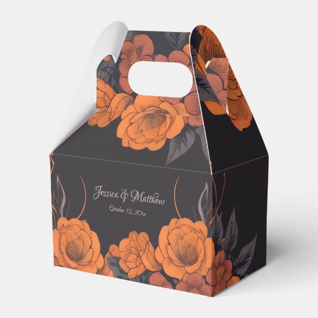 Caja Para Regalos Flores Naranjas Simple Elegante  (Front Side)