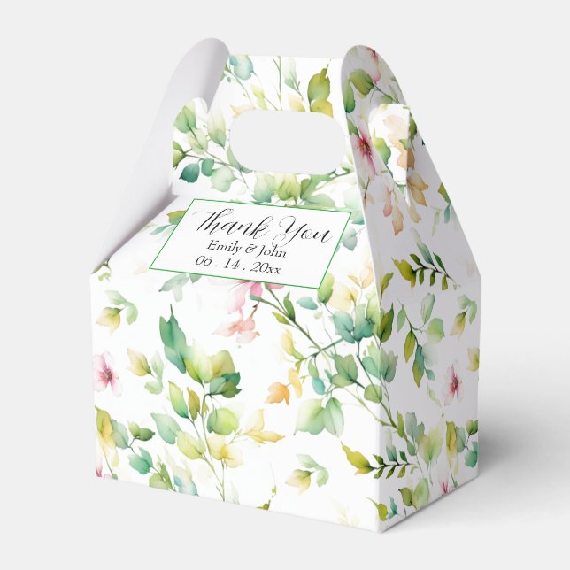 Caja Para Regalos Flores naturales de acuarela verde elegante (Front Side)