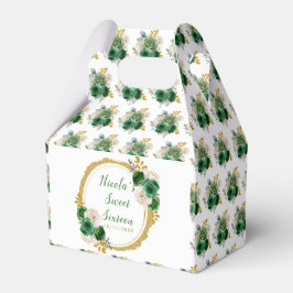 Caja Para Regalos Flores Oscuras Verdes y Oro Elegantes Dieciséis