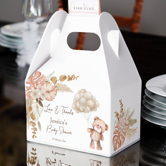 Caja Para Regalos Flores pastel crema marrón boho secas bebé ducha (Pastel cream brown boho dried flowers baby shower favor boxes)