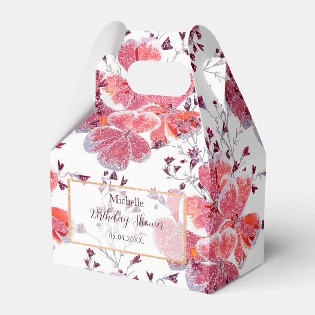 Caja Para Regalos Flores rojas rosadas sobre blanco. (Front Side)