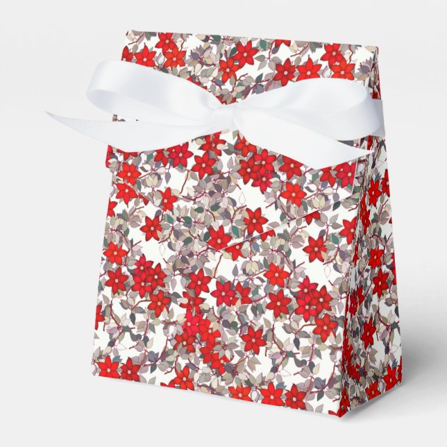 Caja Para Regalos Flores rojas y hojas grises plateadas (Front Side)