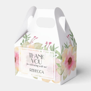 Caja Para Regalos Flores rosadas acuarela Gracias 