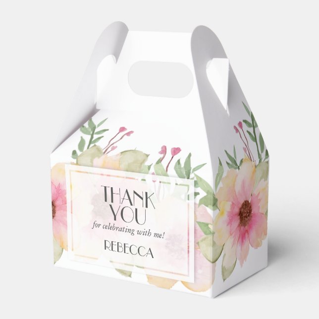 Caja Para Regalos Flores rosadas acuarela Gracias  (Front Side)
