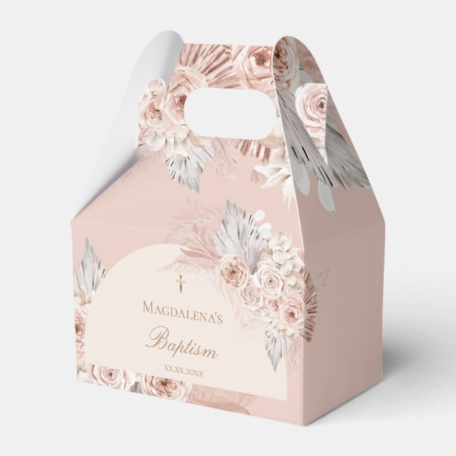 Caja Para Regalos flores rosadas beige | Bautizo (Front Side)