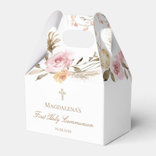 Caja Para Regalos flores rosadas beige Primera comunión sagrada