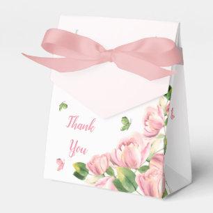 Caja Para Regalos flores rosadas calientes hojas verdes mariposas bo