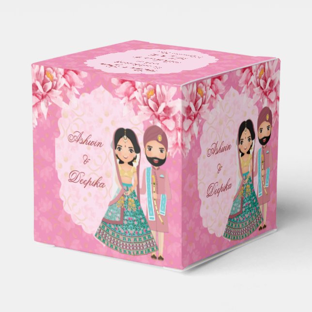 Caja Para Regalos Flores rosadas de loto con una linda pareja de nov (Reverso Costado)