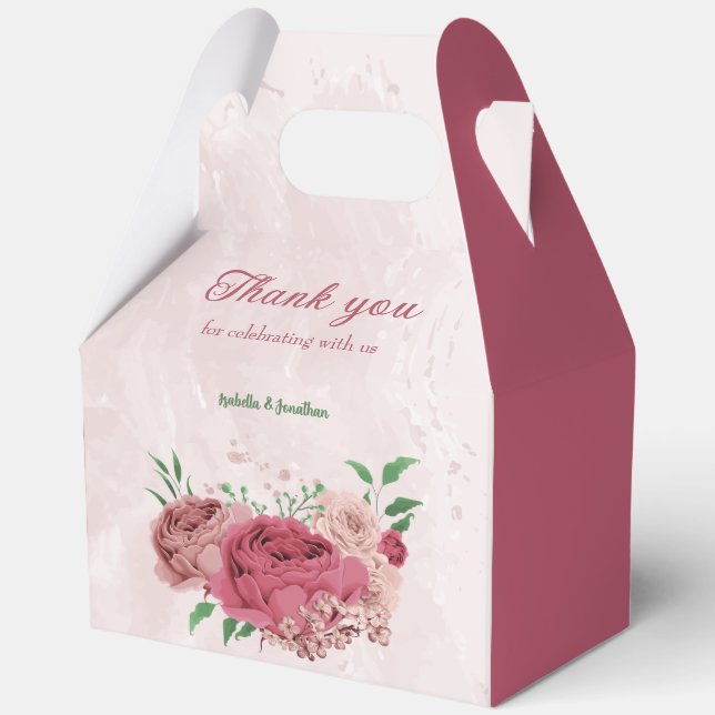 Caja Para Regalos flores rosadas hojas verdes boda (Anverso)