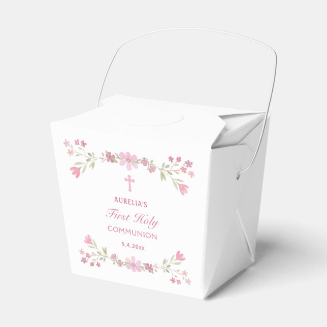 Caja Para Regalos Flores rosadas Primera Comunión para llevar (Front Side)