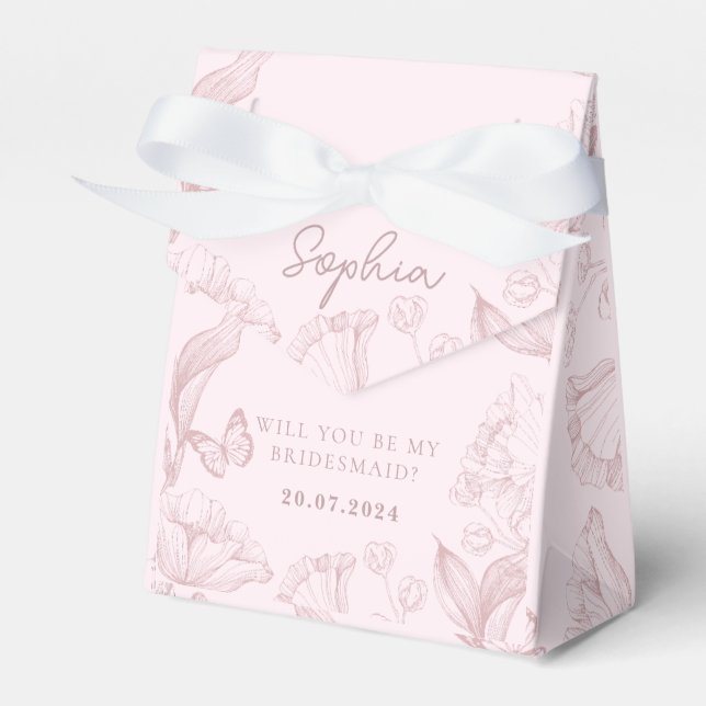 Caja Para Regalos Flores rosadas serás mi propuesta de dama de honor (Front Side)