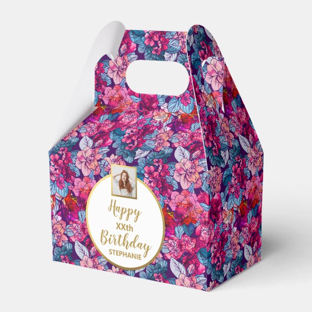 Caja Para Regalos Flores rosas bonitos, foto Personalizado, cumpleañ (Front Side)