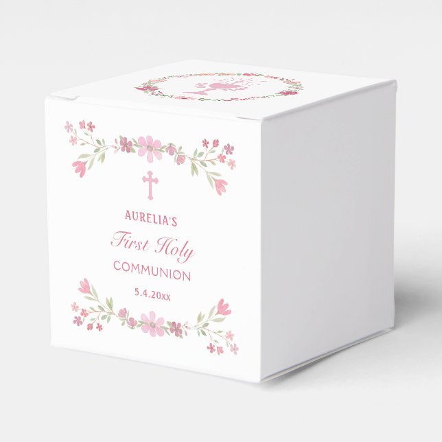 Caja Para Regalos Flores rosas primer cubo de comunión (Costado Anverso)