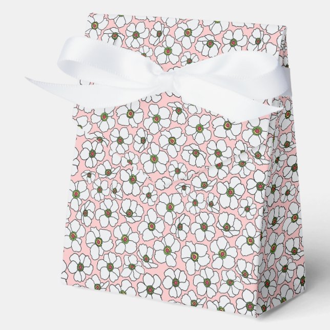 Caja Para Regalos Flores silvestres blancas sobre rosa (Anverso)