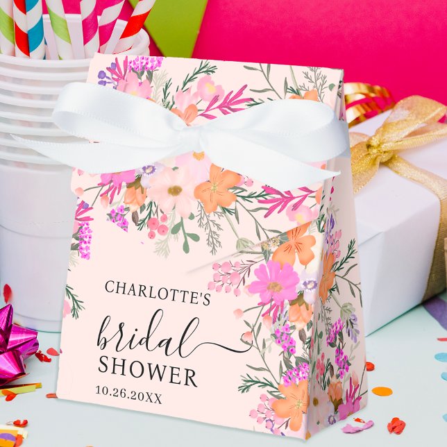 Caja Para Regalos Flores silvestres pastel románticas ducha de novia (Romantic pastel wild flowers spring bridal shower favor box)