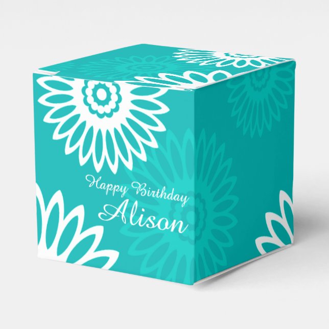 Caja Para Regalos Flores turquesa Feliz cumpleaños Favbox (Costado Anverso)