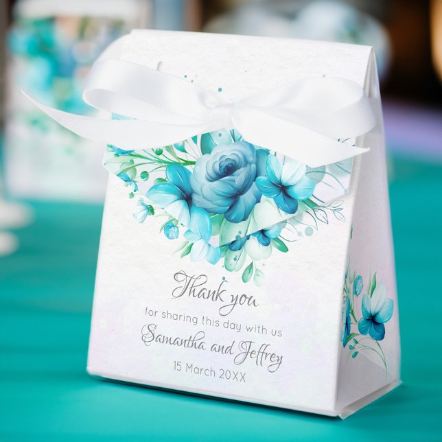 Caja Para Regalos Flores verdes verde azuladas azules boda floral (Blue teal green flowers floral wedding favor box elegant wedding favor box aqua blue floral )