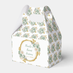Caja Para Regalos Flores verdes y doradas elegantes dulces dieciséis