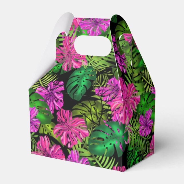 Caja Para Regalos Flores y plantas tropicales sobre negro (Front Side)