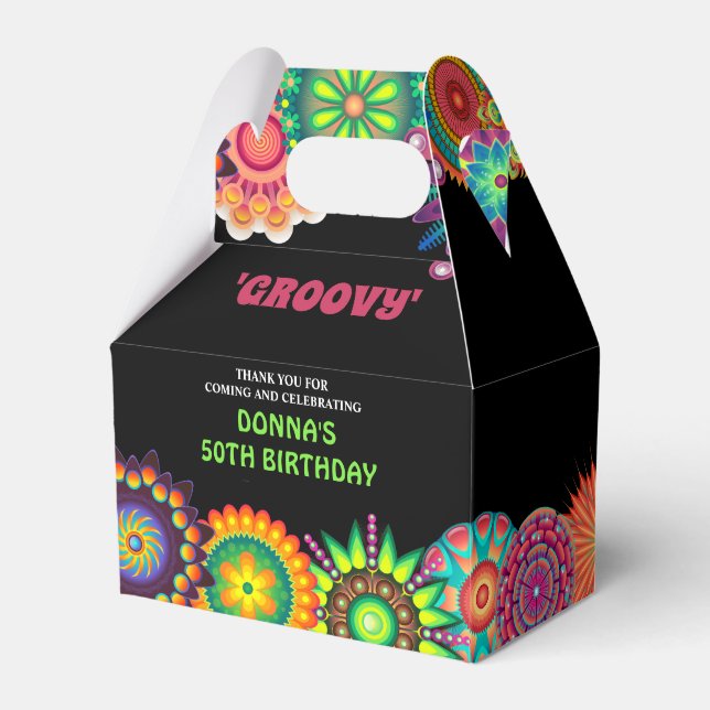 Caja Para Regalos Flower Power 70's Colorful Birthday Party (Front Side)