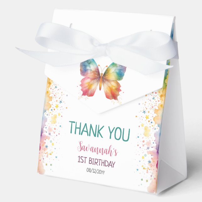 Caja Para Regalos Flutter On Over Rainbow Butterfly 1st Birthday (Anverso)