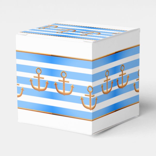 Caja Para Regalos fondo blanco azul del ancla dorada (Costado Anverso)