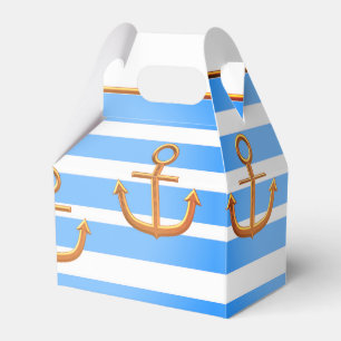 Caja Para Regalos fondo blanco azul del ancla dorada