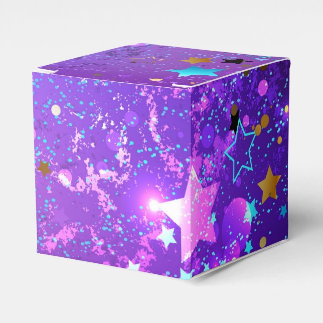 Caja Para Regalos Fondo de Relieve metalizado púrpura con estrellas (Costado Anverso)