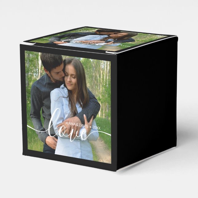 Caja Para Regalos Foto de casamiento personalizado - Negro (Costado Anverso)